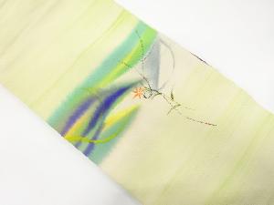 作家物　縮緬地手描き花模様名古屋帯